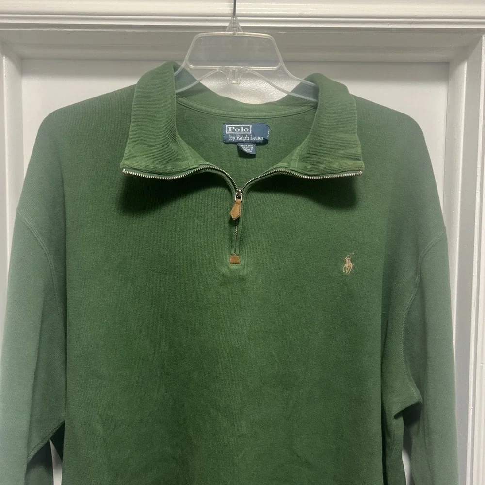 Polo Ralph Lauren Sweater Men's 3XB Green 1/4 Zip Pullover Pony Logo Vintage‎